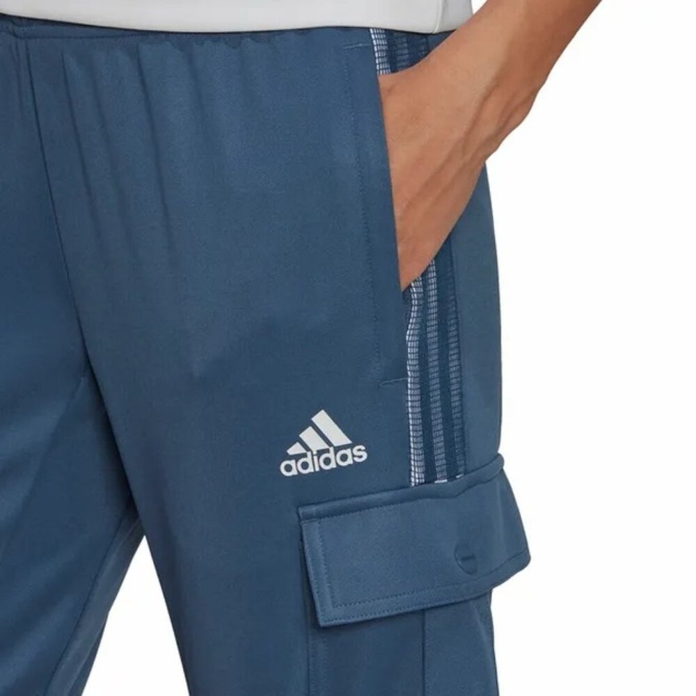 NWOT Adidas Blue Stripe Cargo Pocket Zip Ankle Jogger Pants | Athleisure Utility - Picture 4 of 16
